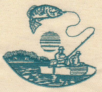 Embroidery Design: Fishing scene<br> 3.20w X 2.85h