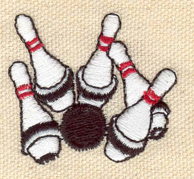 Embroidery Design: Bowling ball and pins<br> 1.66w X 1.48h