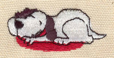 Embroidery Design: Dog in bed<br> 1.98w X 0.94h
