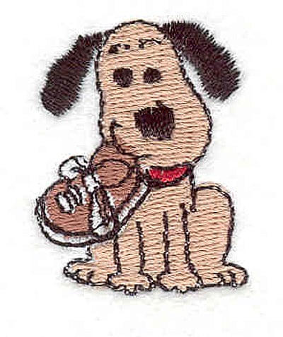 Embroidery Design: Dog with shoe <br>1.45" X 1.10"