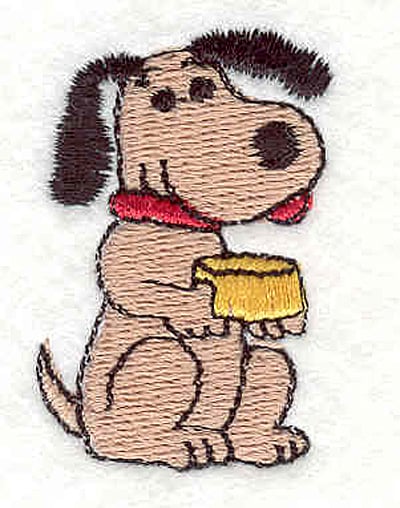 Embroidery Design: Dog with bowl <br>1.67" X 1.08"