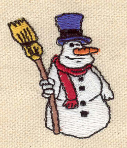 Embroidery Design: Snowman with broom<br> 1.50w X 1.79h