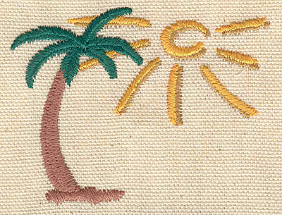 Embroidery Design: Palm tree with sun<br> 2.92w X 2.25h
