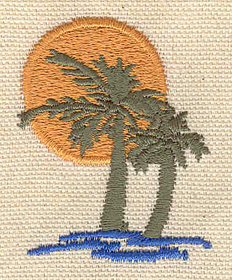 Embroidery Design: Palm trees and sun<br> 1.58w X 2.01h