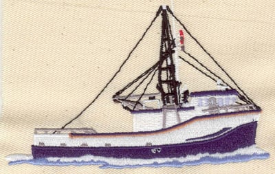 Embroidery Design: Fishing Boat<br> 4.65w X 3.19h