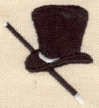 Embroidery Design: Top hat with walking stick<br> 1.61w X 1.72h