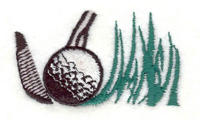 Embroidery Design: Golf Ball club and grass <br>2.26"w X 1.31"h