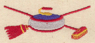 Embroidery Design: Curling stone and brooms<br> 3.22w X 1.32h
