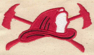 Embroidery Design: Firefighter's helmet and axes<br> 3.80w X 2.06h
