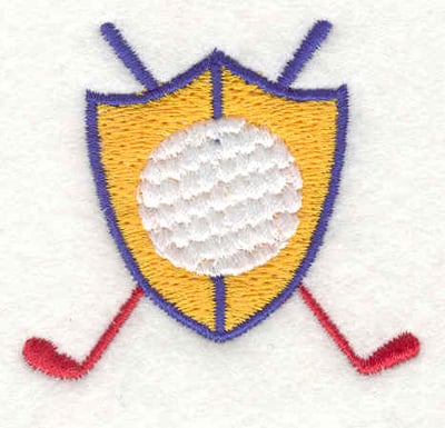 Embroidery Design: Golf shield ball and clubs <br>2.08"w X 1.88"h