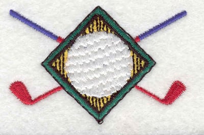 Embroidery Design: Golf ball with clubs <br>2.57"w X 1.69"h
