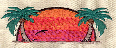 Embroidery Design: Sunset with palms<br> 4.00w X 1.34h