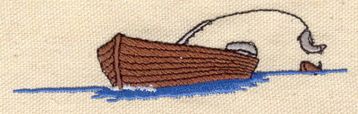 Embroidery Design: Fishing boat <br> 3.86w X 0.95h