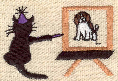 Embroidery Design: Cat painting dog<br> 2.13w X 1.41h