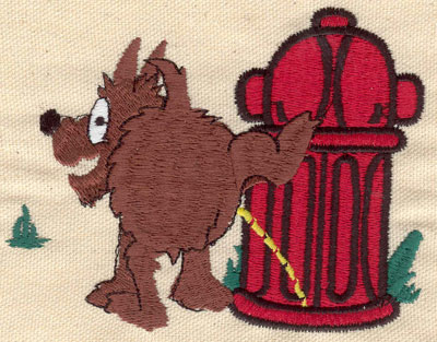 Embroidery Design: Dog and fire hydrant<br>4.48w X 3.39h | Embroidery Legacy Embroidery Design: Dog and fire hydrant<br>4.48w X 3.39h