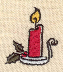 Embroidery Design: Candle with holly<br> 1.51w X 1.66h