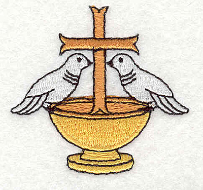 Embroidery Design: Chalice cross and doves <br>2.10"w X 2.02"h