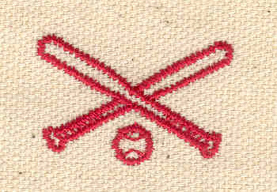 Embroidery Design: Crossed baseball bats with ball<br> 1.21w X 0.81h