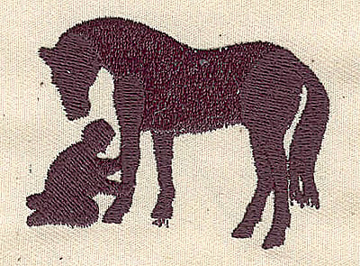 Embroidery Design: Horse with vet<br>1.68in. H x 2.31in. W