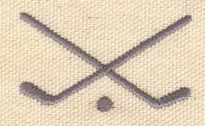 Embroidery Design: Crossed hockey sticks with puck<br> 1.74w X 0.95h