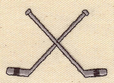 Embroidery Design: Crossed hockey sticks <br> 2.38w X 1.62h