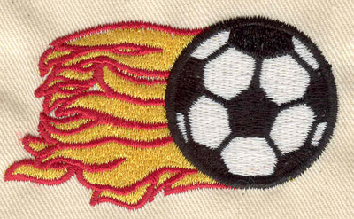 Embroidery Design: Soccer ball with flames<br> 2.90w X 1.69h