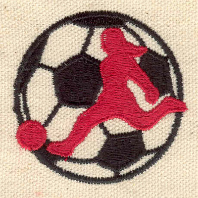 Embroidery Design: Soccer player in soccer ball<br> 2.06w X 2.02h