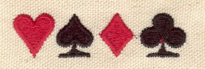 Embroidery Design: Hearts spades diamonds clubs<br> 2.41w X 0.62h