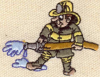 Embroidery Design: Firefighter cartoon<br> 1.52w X 1.95h