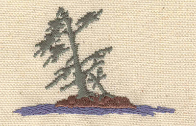 Embroidery Design: Tree on rock in water <br> 1.80"h x 2.70"w