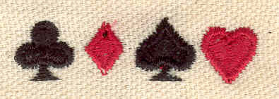 Embroidery Design: Clubs diamonds spades and hearts<br> 1.75w X 0.50h