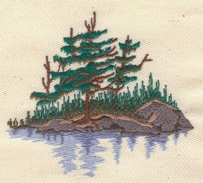 Embroidery Design: Rocky island with trees<br> 3.25w X 2.90h