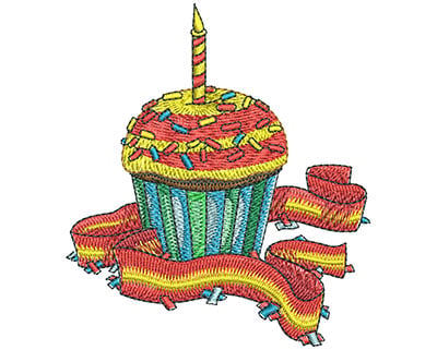 Embroidery Design: Birthday Cupcake Lg<BR>3.50 in x3.05 in