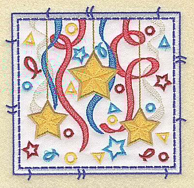 Embroidery Design: Stars ribbon and confetti applique large<br> 4.96w X 4.76h