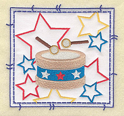 Embroidery Design: Drum and stars applique large<br> 4.96w X 4.76h