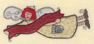 Embroidery Design: Flying angel with banner applique<br>6.44"w X 2.75"h