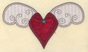Embroidery Design: Heart with applique wings<br>6.84"w X 3.97"h