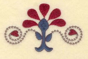 Embroidery Design: Flower with heart and swirl cross stitch<br>4.10"w X 2.56"h