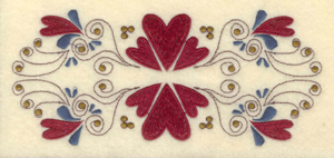 Embroidery Design: Double row hearts and swirls<br>6.75"w X 2.98"h