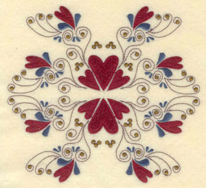 Embroidery Design: Large hearts and swirls <br>6.75"w X 6.25"h