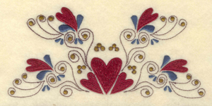 Embroidery Design: Seven hearts and swirls<br>6.75"w X 3.10"h