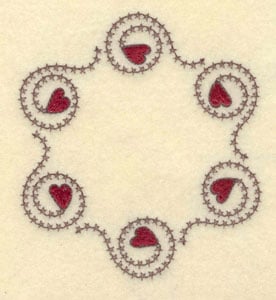 Embroidery Design: Circle of hearts with cross stitch swirl<br>3.81"w X 4.23"h