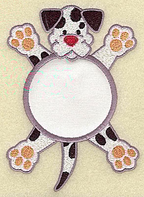 Embroidery Design: Puppy with circle applique<br> 3.58w X 4.97h | Embroidery Legacy Embroidery Design: Puppy with circle applique<br> 3.58w X 4.97h