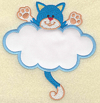 Embroidery Design: Cat with cloud applique large <br> 4.67w X 4.96h