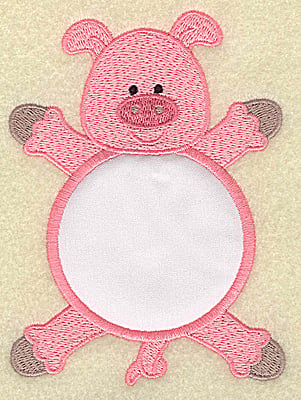 Embroidery Design: Pig with circle applique<br> 3.66w X 4.98h