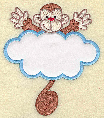 Embroidery Design: Monkey with cloud applique large<br> 4.17w X 4.92h