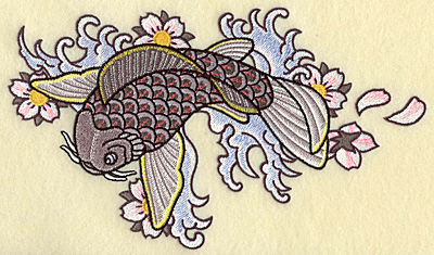 Embroidery Design: Koi waves and flowers<br> 9.64w X 5.62h