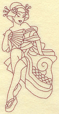 Embroidery Design: Geisha redwork<br> 3.44w X 6.82h