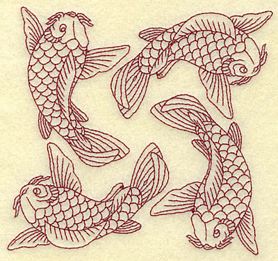 Embroidery Design: Koi four redwork<br> 4.94w X 4.65h