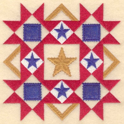 Embroidery Design: Five star diamond with blue applique lg<br>6.00w X 6.00h